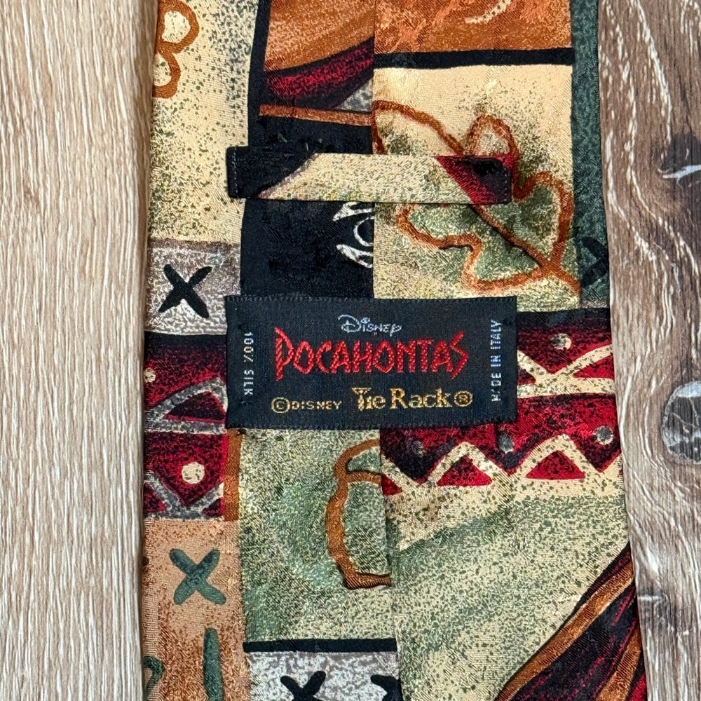 Vintage Disney Pocahontas Silk Tie Made in Italy | 90s Mosaic Art Print - Picture 3 of 4